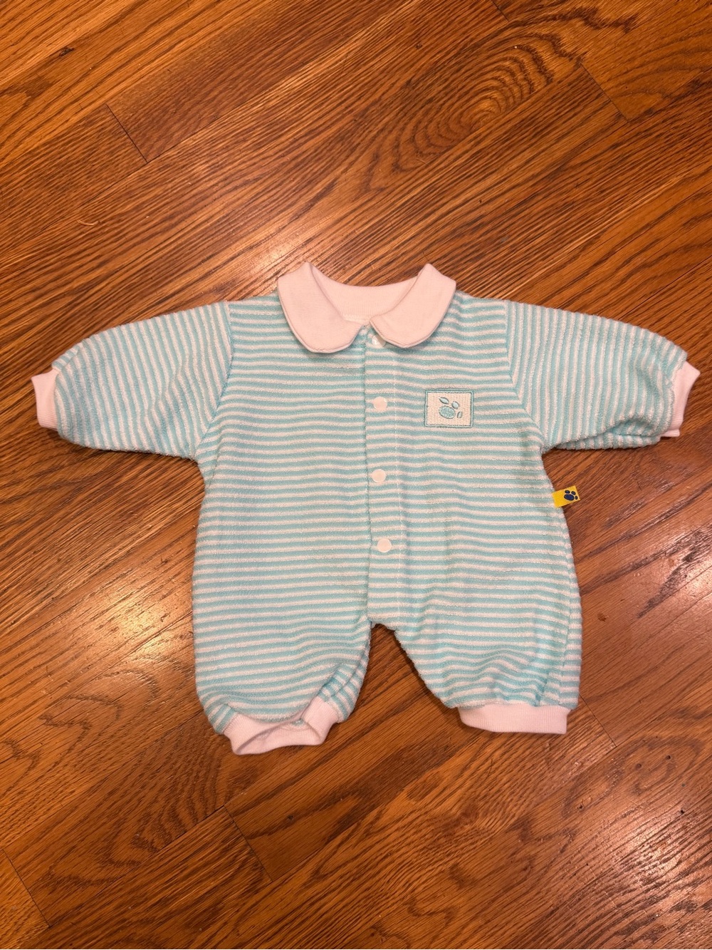 Authentic Build-A-Bear One-Piece Romper in Light Aqua Stripe